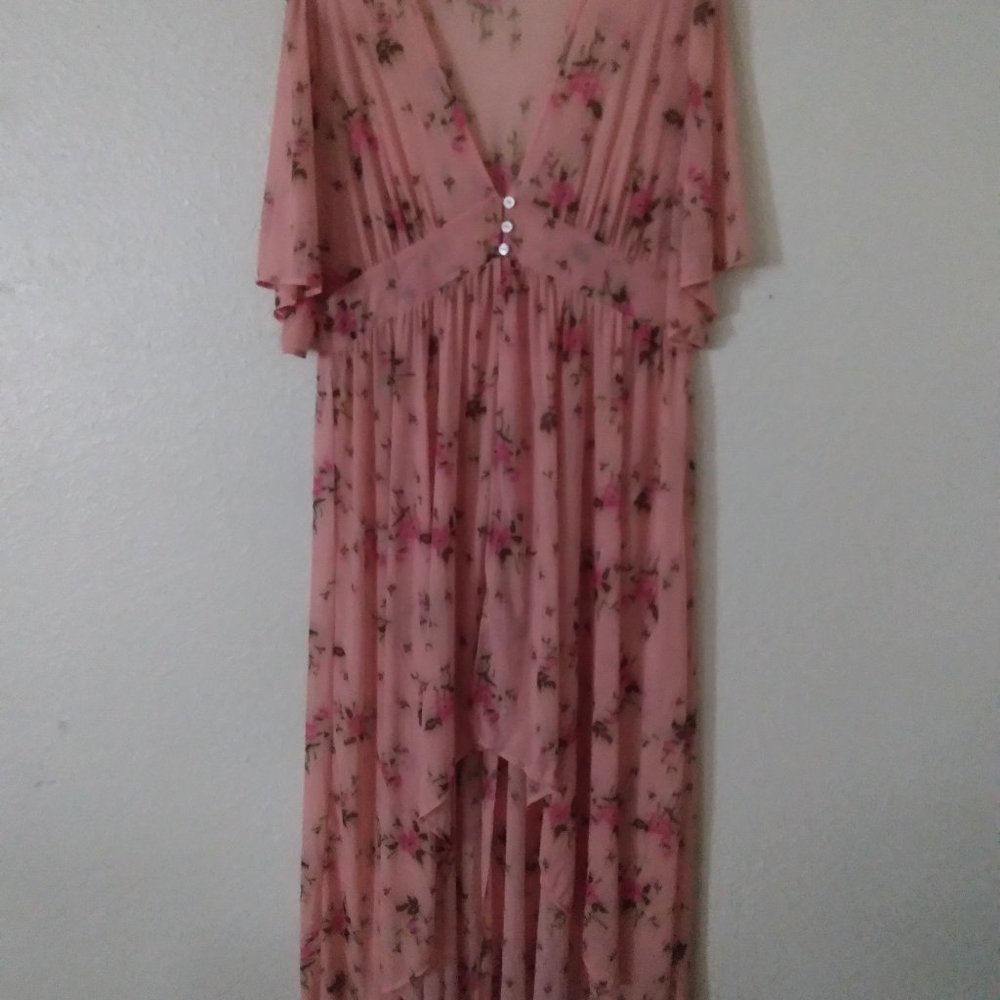 Beautiful Peachy Pink Floral Light Stretchy Hi-Lo Dress-Size XL